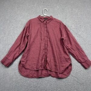 Athleta Playa Shirt Womens Large Pink 100% Linen Button Up Rose Beachy Boho Cute